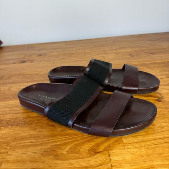 Everlane The Form Burgundy Wine Leather Two Strap Slide Sandals Size 10 - Picture 2 of 6